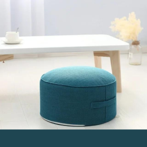 Coussin De Méditation En Lin Rond Bleu Turquoise