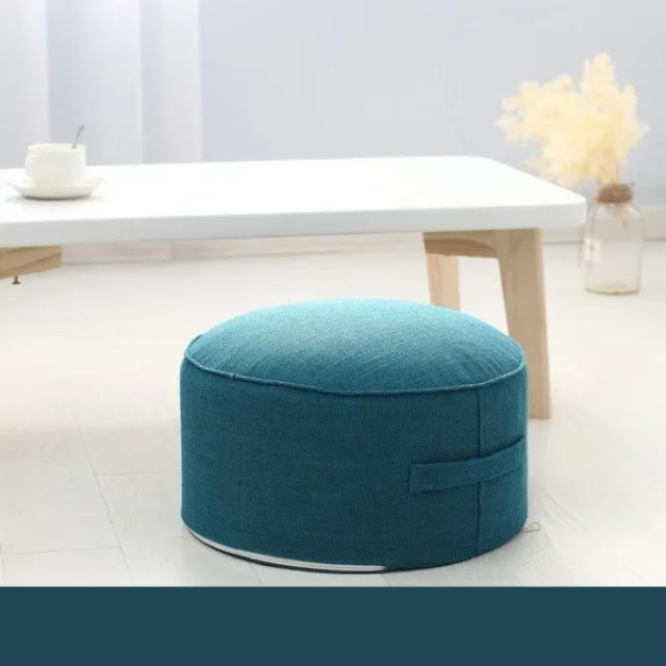 Coussin De Méditation En Lin Rond Bleu Turquoise