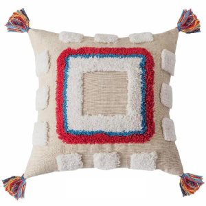 Coussin Style Marocain Bohème À Franges Beige rouge