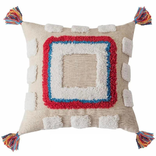 Coussin Style Marocain Bohème À Franges Beige rouge