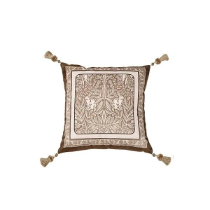 Coussin Velours Crème Jungle Léopard 45x45cm Carré Avec Pompom