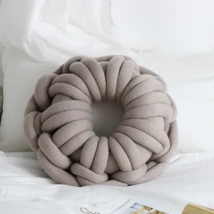 Coussin Rond Fait Maindéco Maison Gris Clair