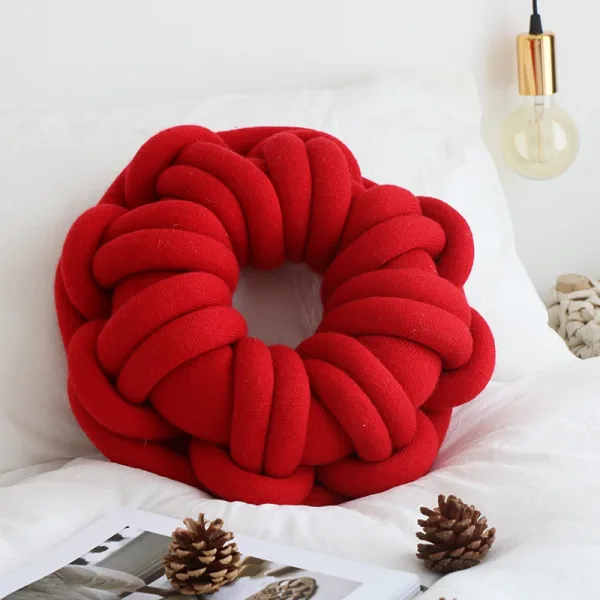 Coussin Rond Fait Main déco Maison Rouge
