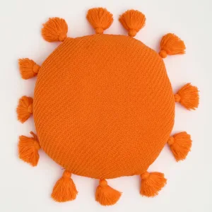Coussin Rond Doux À Pompons Orange