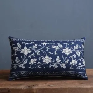 Coussin En Lin Porcelaine Bleue Et Blanche Bleu Triangle