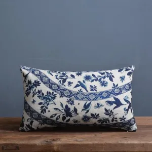 Coussin En Lin Porcelaine Bleu Triangle 50cm