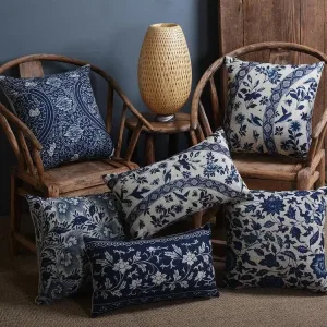 Coussin En Lin Porcelaine Bleue Et Blanche 1 Lot De 6 Pieces