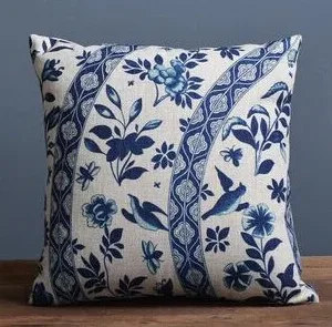 Coussin En Lin Porcelaine Bleu Et Blanche