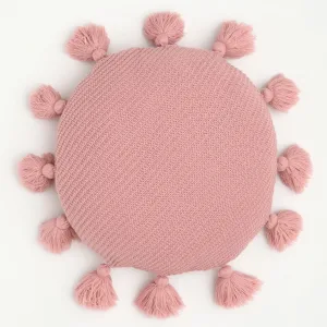 Coussin Rond Doux À Pompons Rose