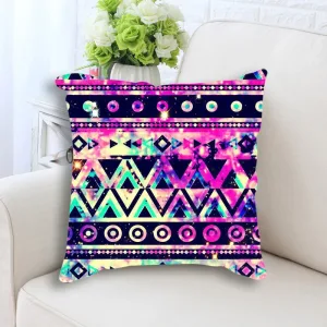 Coussin Bohème En Coton Lin 45x45cm Vert Violet