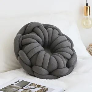 Coussin Rond Fait Maindéco Maison Gris