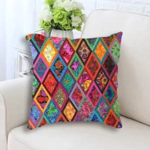 Coussin Bohème En Coton Lin 45x45cm Rouge