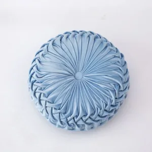 Coussin Velours Rond Bleu Ciel