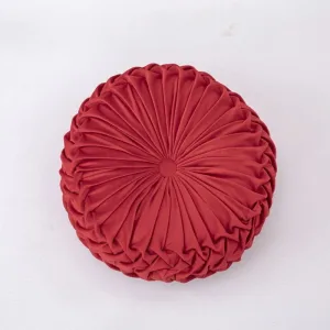 Coussin Velours Rond Rouge Vif