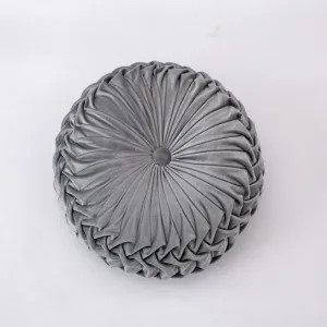Coussin Velours Rond Gris Foncé