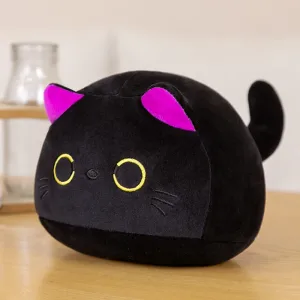 Coussin Peluche Chat Rond Oreille Violette