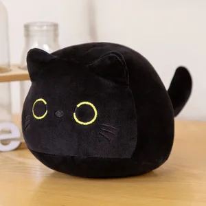 Coussin Peluche Chat Rond Oreille Noire