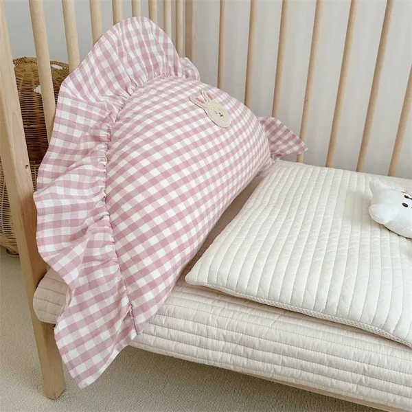Coussin Bébé Avec Volant Rose Carreaux lapin