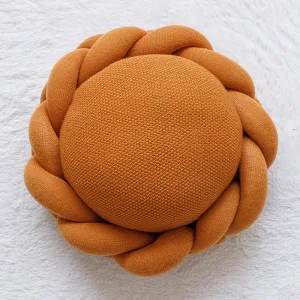 Coussin Rond Nœud Fait Main Déco Maison Marron