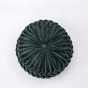 Coussin Velours Rond Vert Foncé