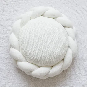 Coussin Rond Nœud Fait Main Déco Maison Blanc