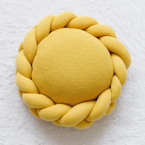 Coussin Rond Nœud Fait Main Déco Maison Jaune