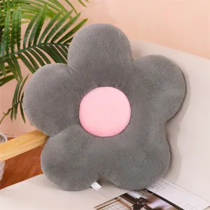 Coussin À Fleur En Peluche Gris