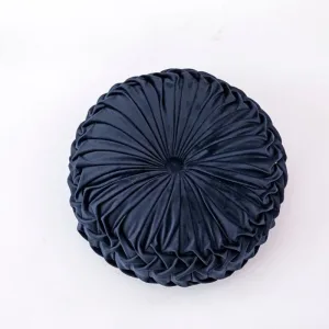 Coussin Velours Rond Bleu Marine