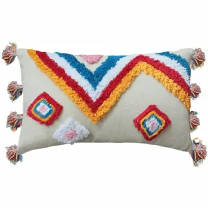 Coussin Style Marocain Bohème À Franges Jaunebeige