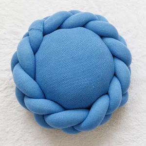 Coussin Rond Nœud Fait Main Déco Maison Bleu